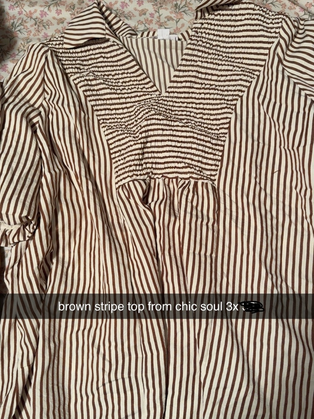 Chic Soul Brown and Cream Striped Smocked V-Neck Tunic